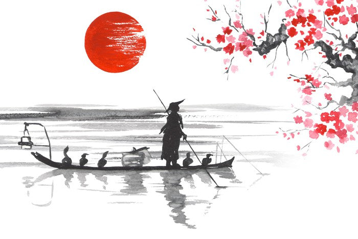 Blood moon and fishing boat
