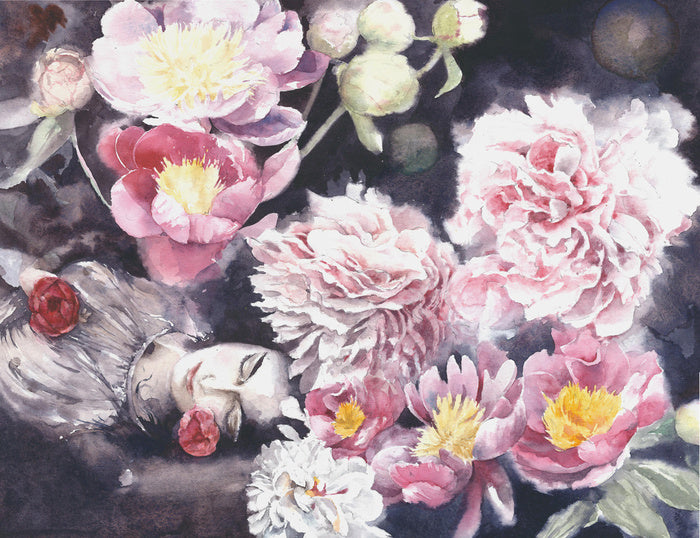 Sleeping under the peonies