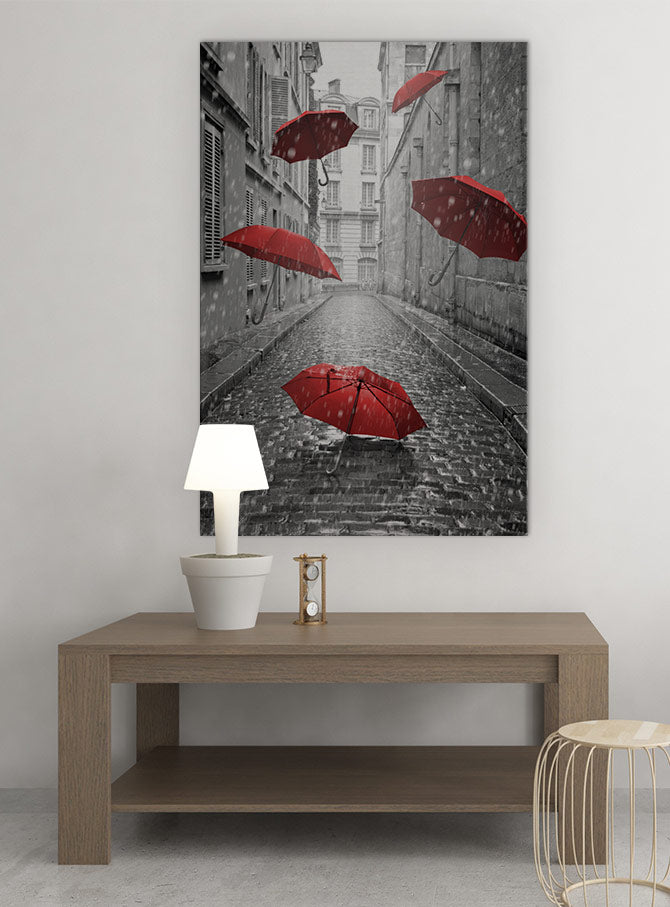 Red umbrellas