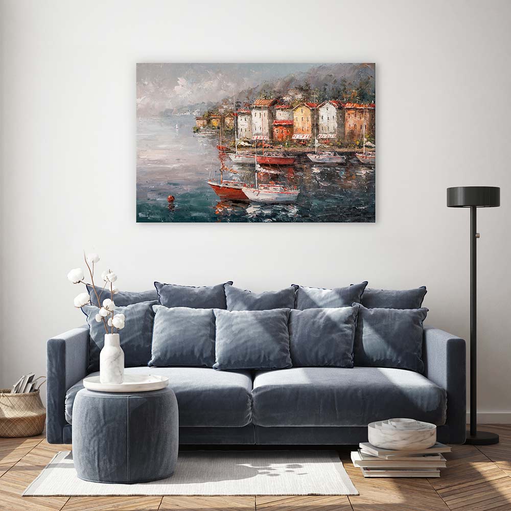 Stormy harbour sailboats