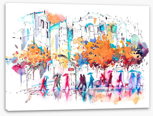 Autumn city rain