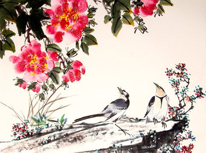Birds under the blossom