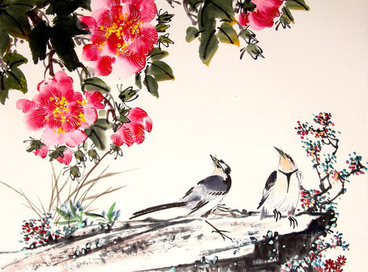 Birds under the blossom
