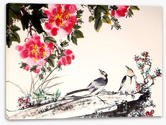 Birds under the blossom