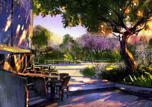 Dappled sunlight cafe