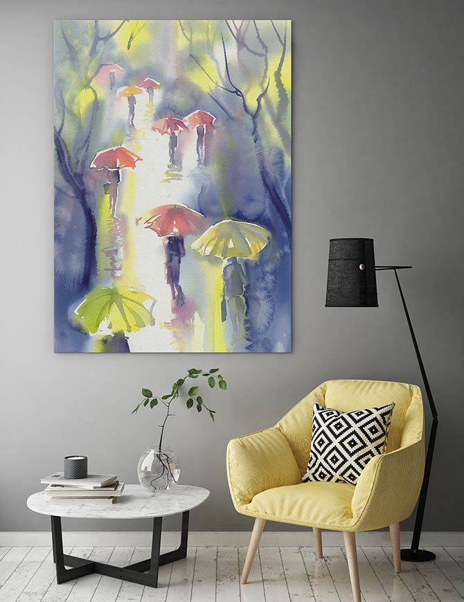 Umbrellas in the rain