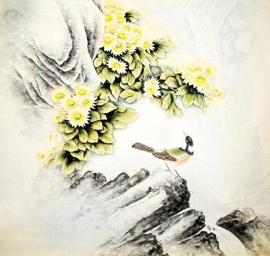 Waterfall blossom bird