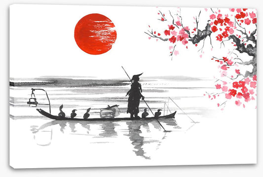 Blood moon and fishing boat
