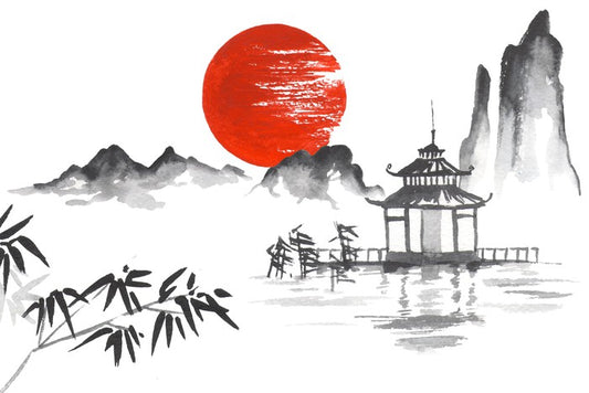 Blood moon and pagoda