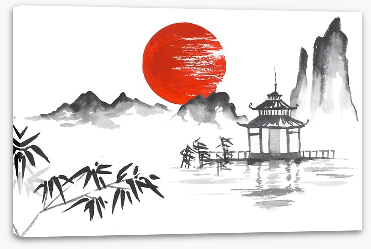 Blood moon and pagoda