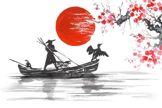 Blood moon and boat