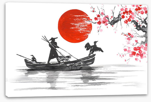 Blood moon and boat