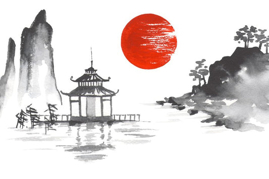Blood moon and temple