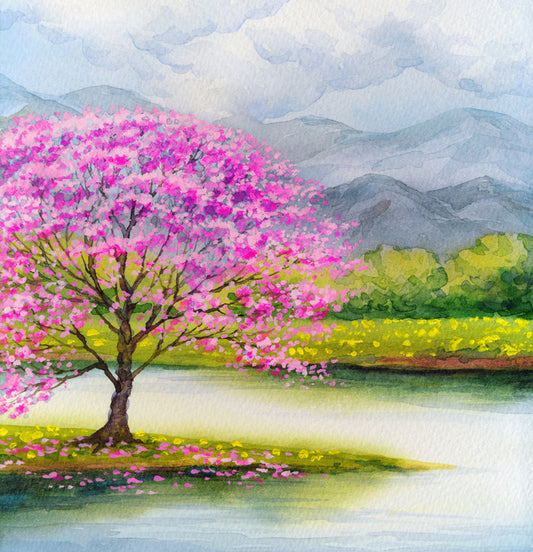 Pink blossom lake