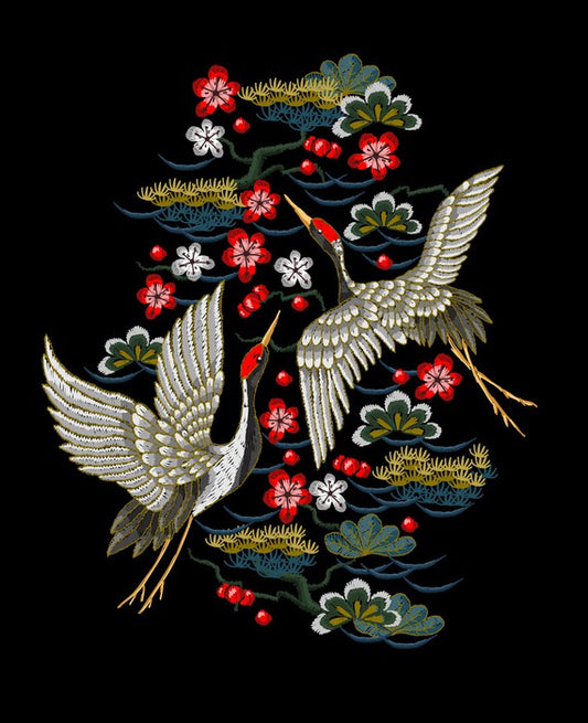 Red flower cranes