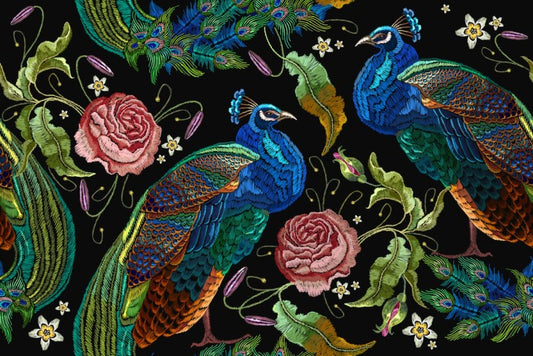 Peacocks and peonies