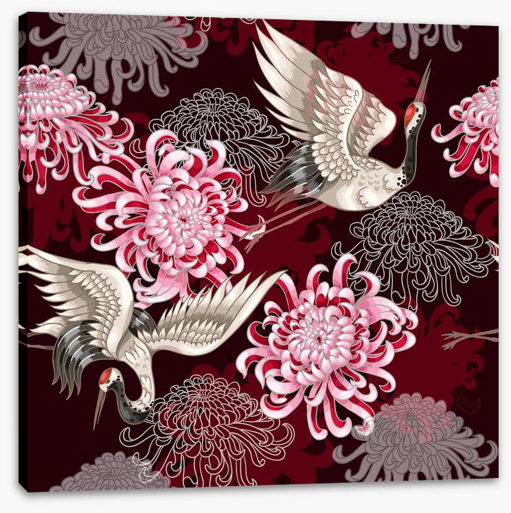 Cranes and chrysanthemums