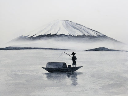 Fishing by Mount Fuji