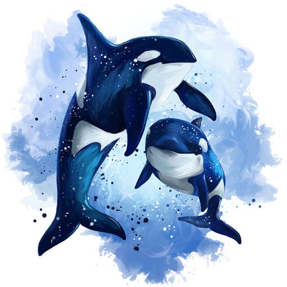 Two blue orcas