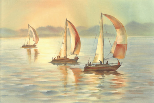 Golden evening yachts