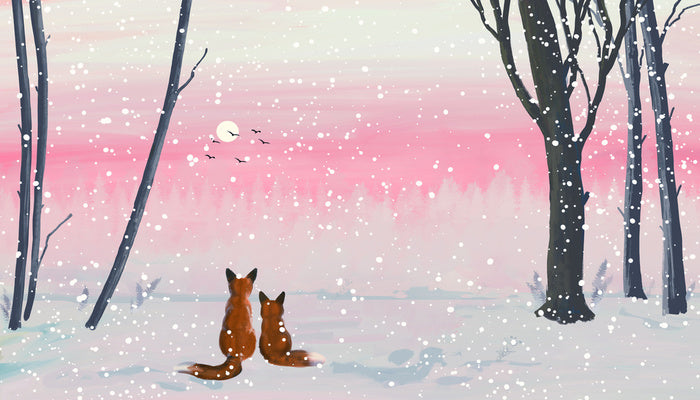 Pink sunset foxes