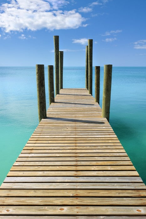 Turquoise blue sea wharf