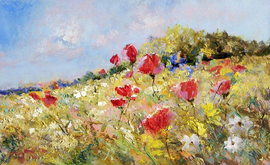 Poppies bloom through