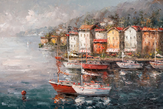 Stormy harbour sailboats
