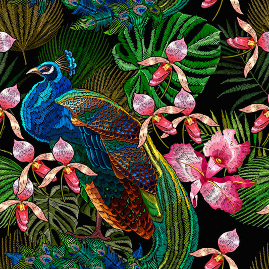 Peacock in the orchids