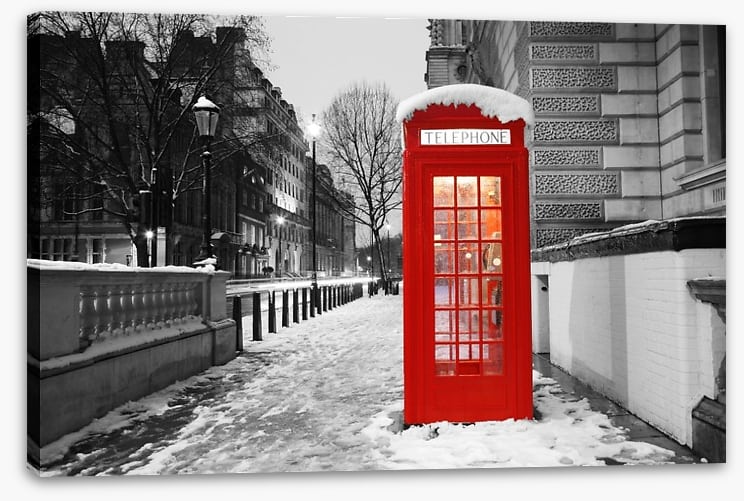 Telephone box in the snow, London