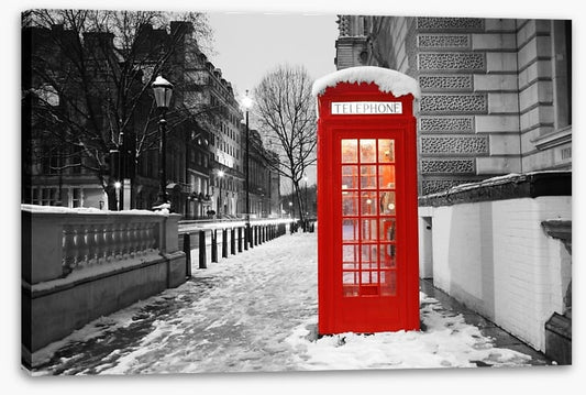 Telephone box in the snow, London