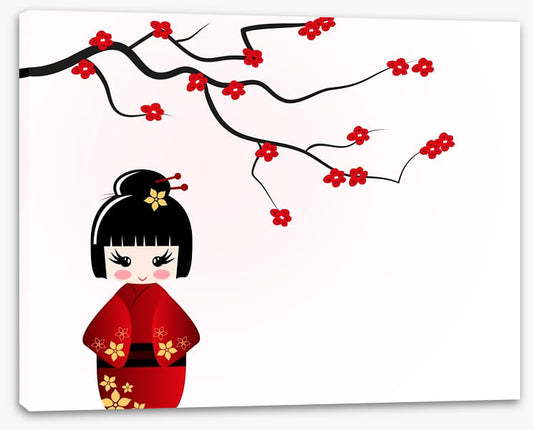 Kokeshi doll under sakura branch