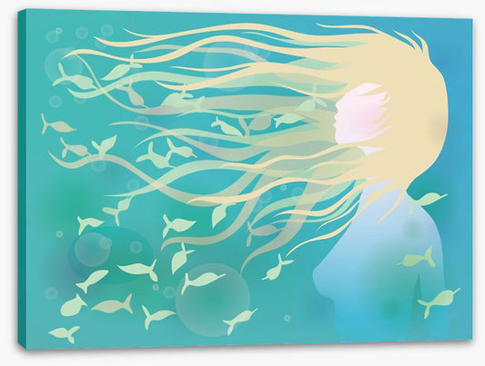 With fishes in her hair