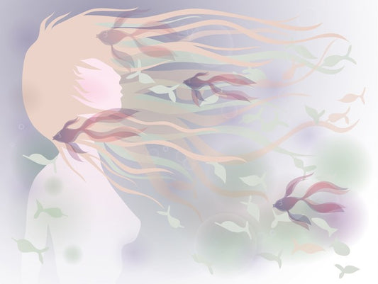 With fishes in her hair