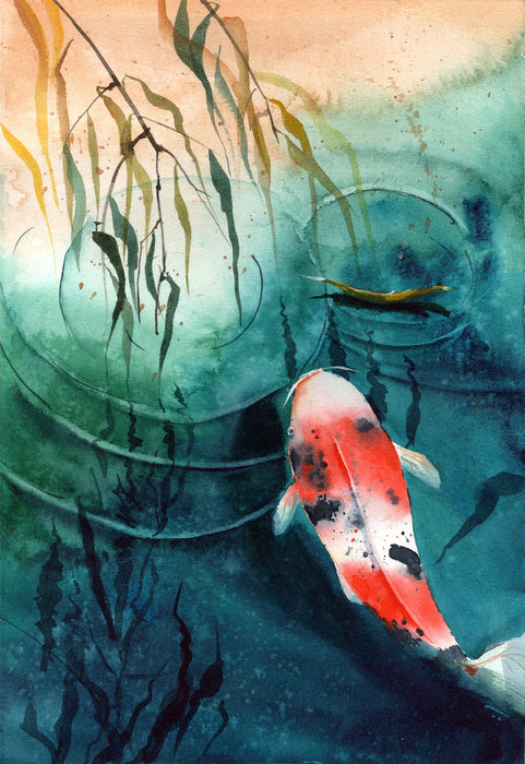 Leafy pond koi