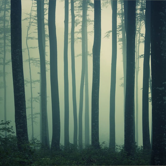Mystic foggy beech forest