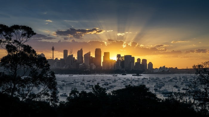 Spectacular sunset over Sydney city