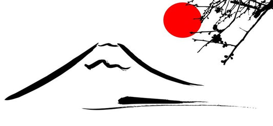 Mount Fuji under the big red sun