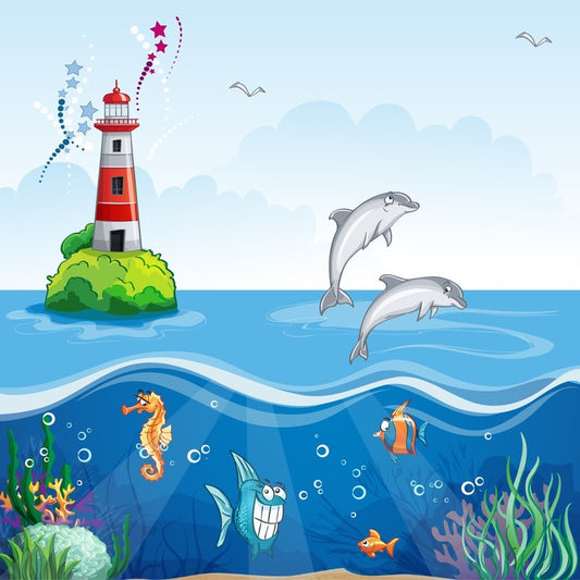Lighthouse and dolphins