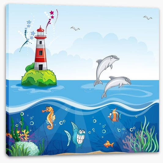 Lighthouse and dolphins