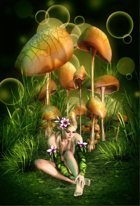 Under the mushrooms