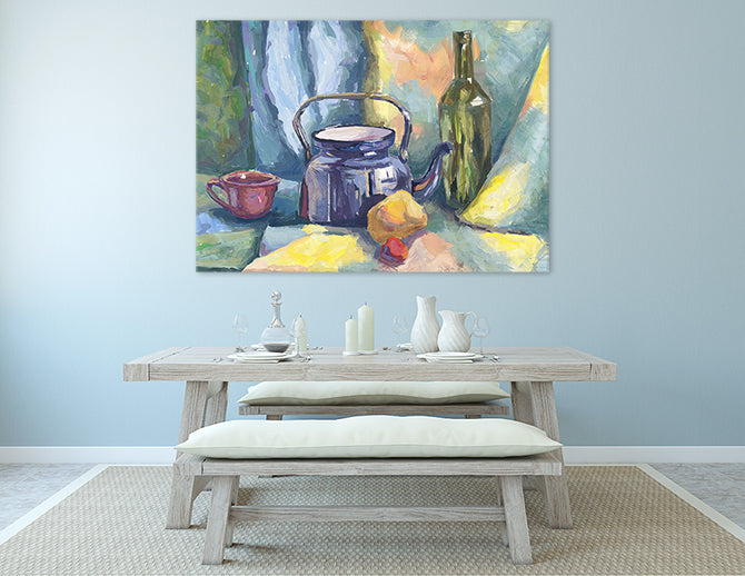 Still life with teapot and bottle