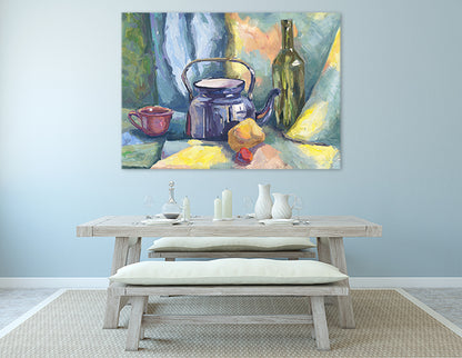 Still life with teapot and bottle