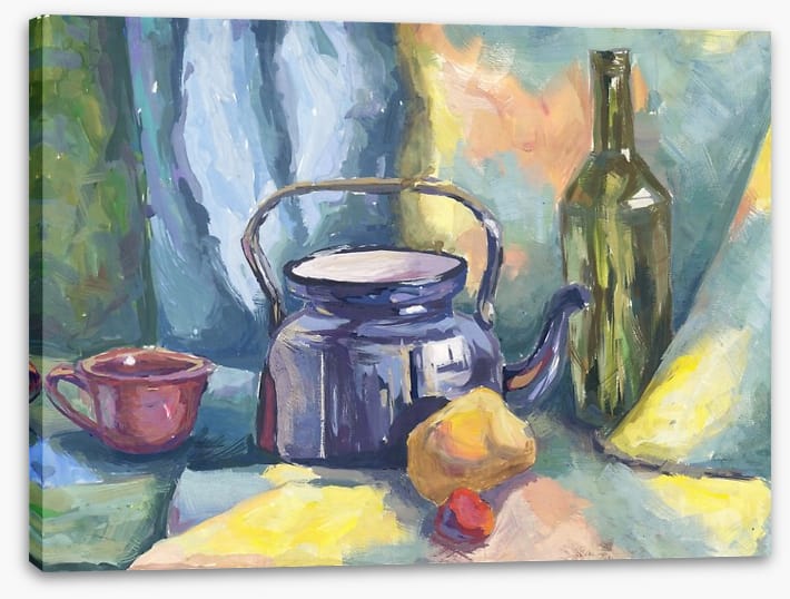 Still life with teapot and bottle
