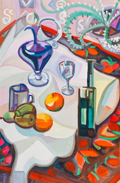 Still life with violet decanter