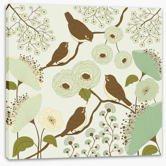 Vintage birds on a branch