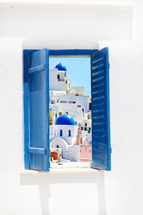 Blue window in Santorini, Greece