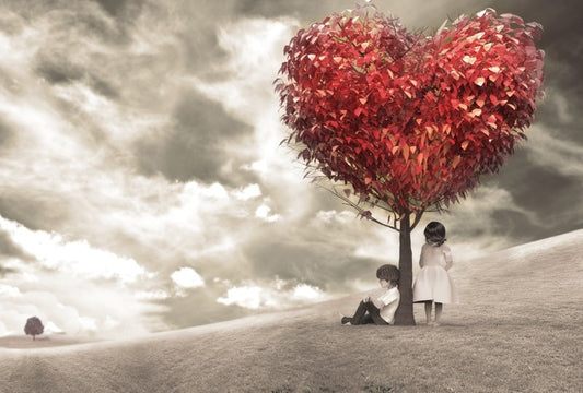Children under love-heart tree