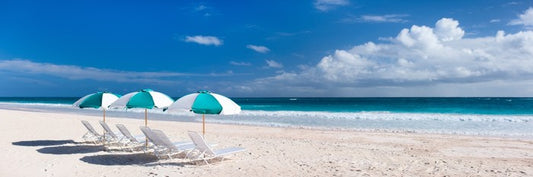 Beach and umbrellas panorama