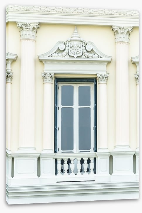 Behind the balcony